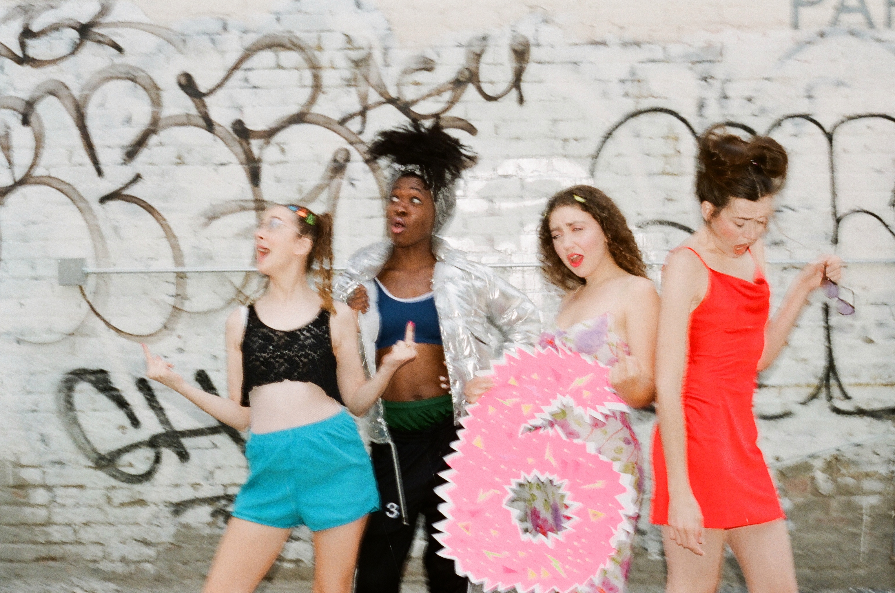 Chloe T Aggs Lottie and Frankie in front of a brick wall